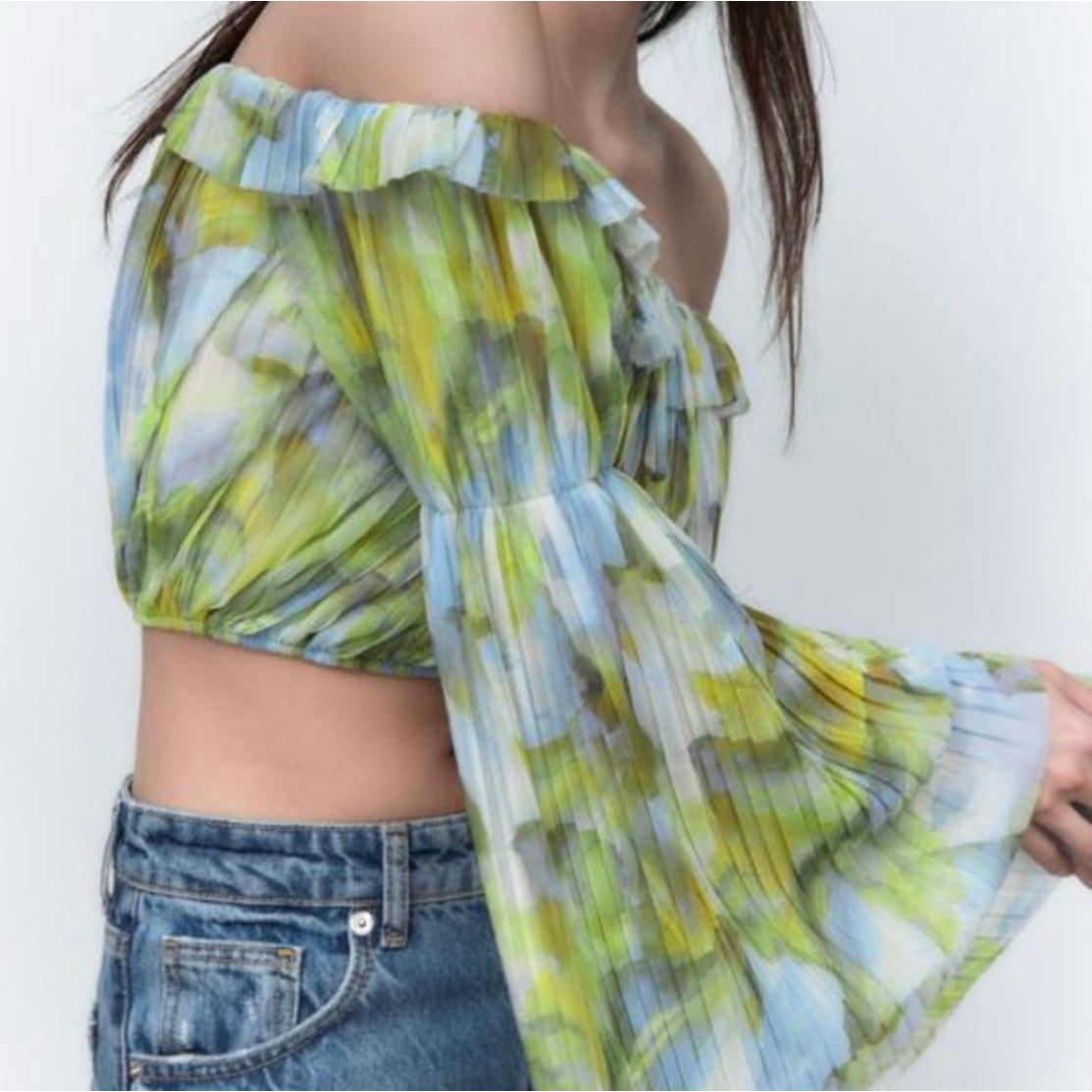 NWT ZARA Printed Tulle Blouse Size M