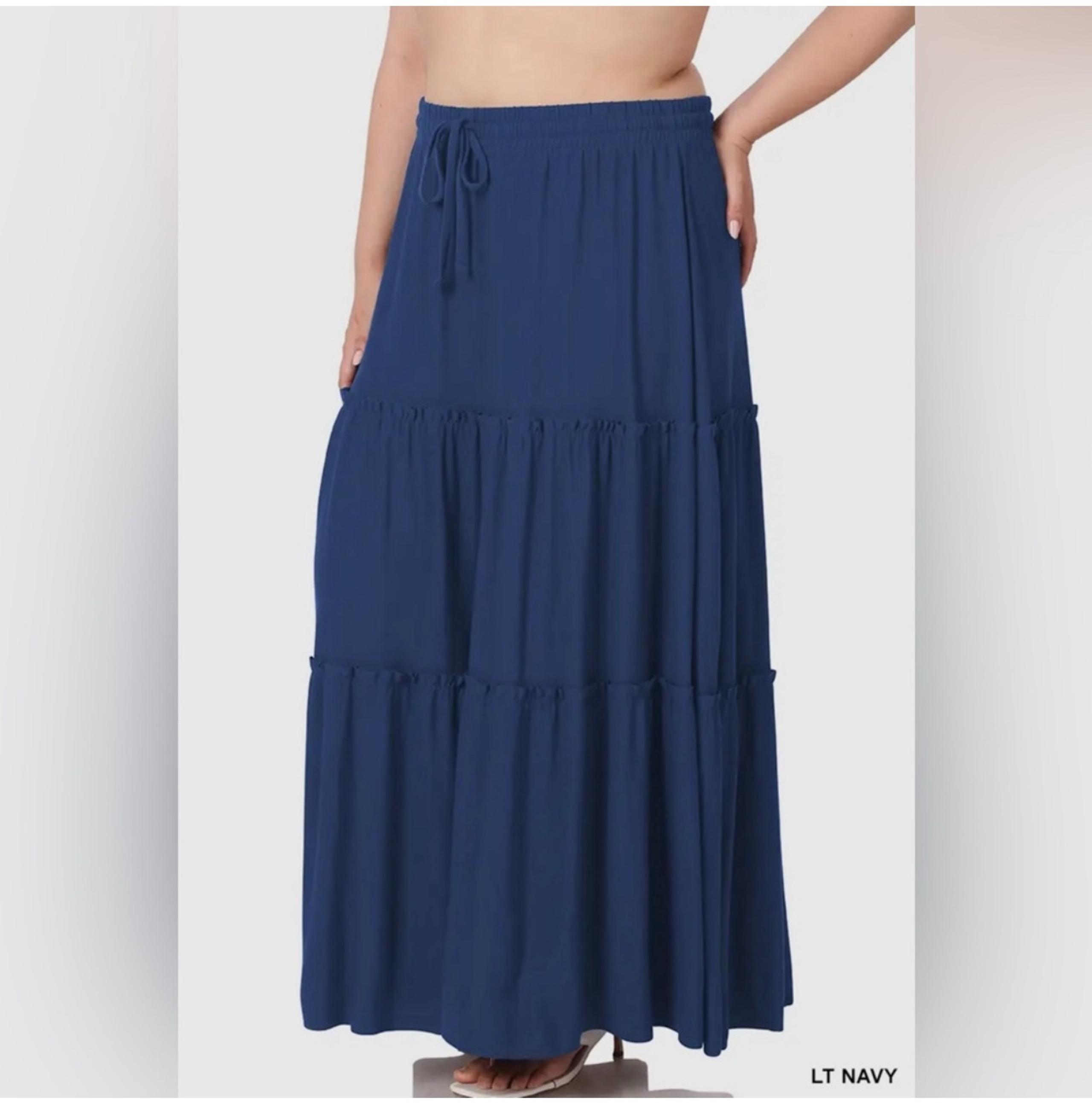Light Navy Tiered Maxi Skirt – Plus Size Boho Flow