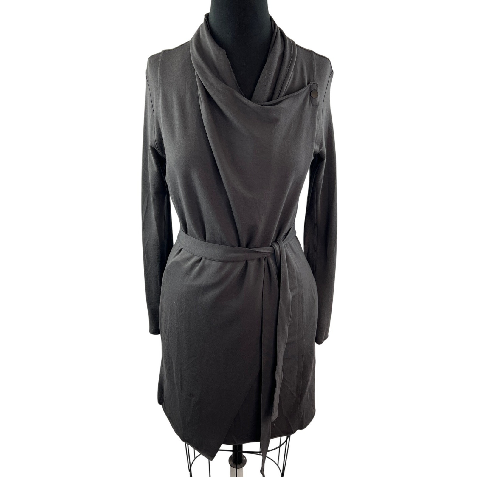 Lunya Gray Long Sleeve Wrap Cardigan Belted Pima Cotton Robe Sweater Size XS/S