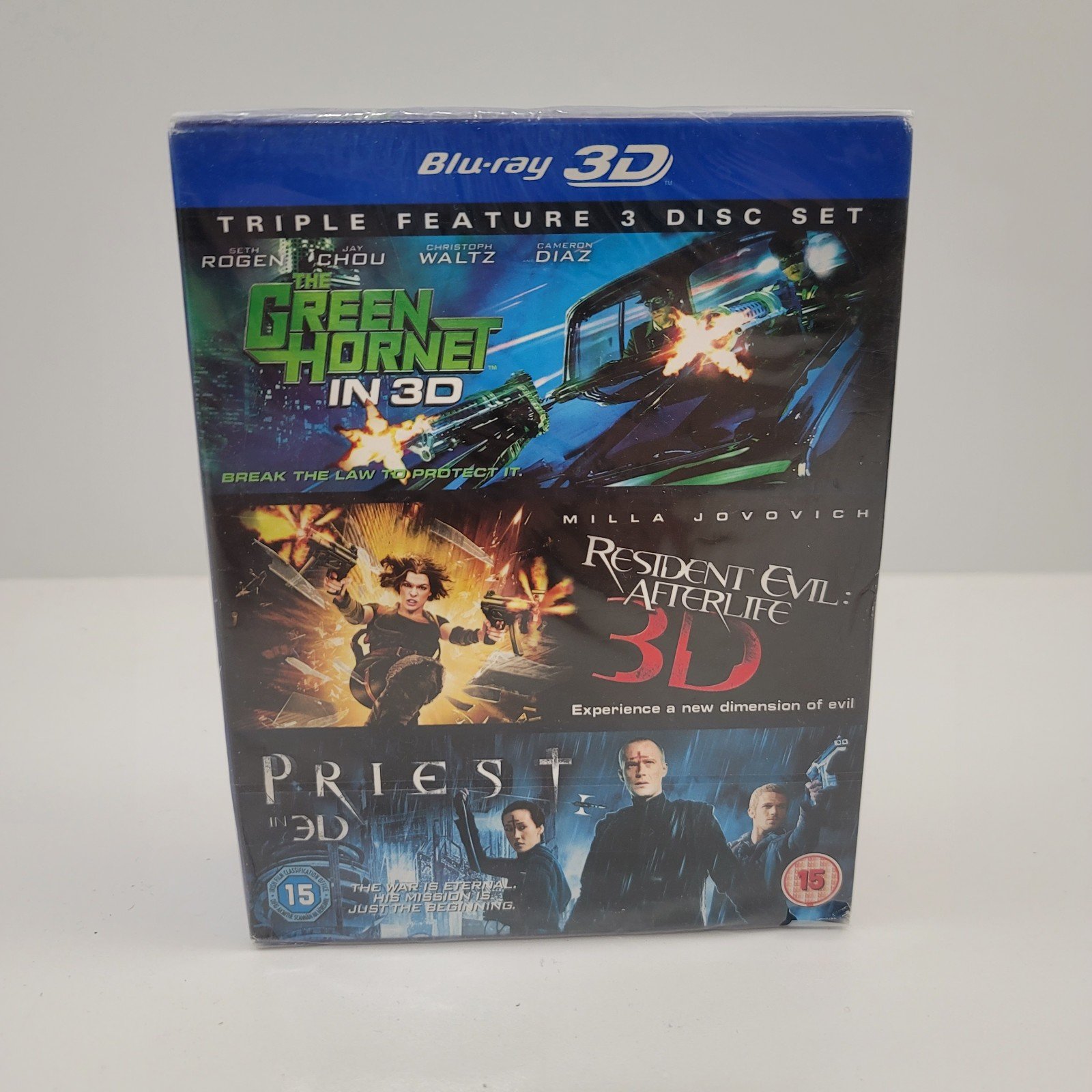 Triple Feature 3 Blu-Ray Disc Set 3D: Green Hornet, Resident Evil, Priest New!