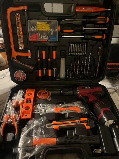 108 Piece Power Tool Combo Kits with 16.8V Cordless Drill, Household Tools Set