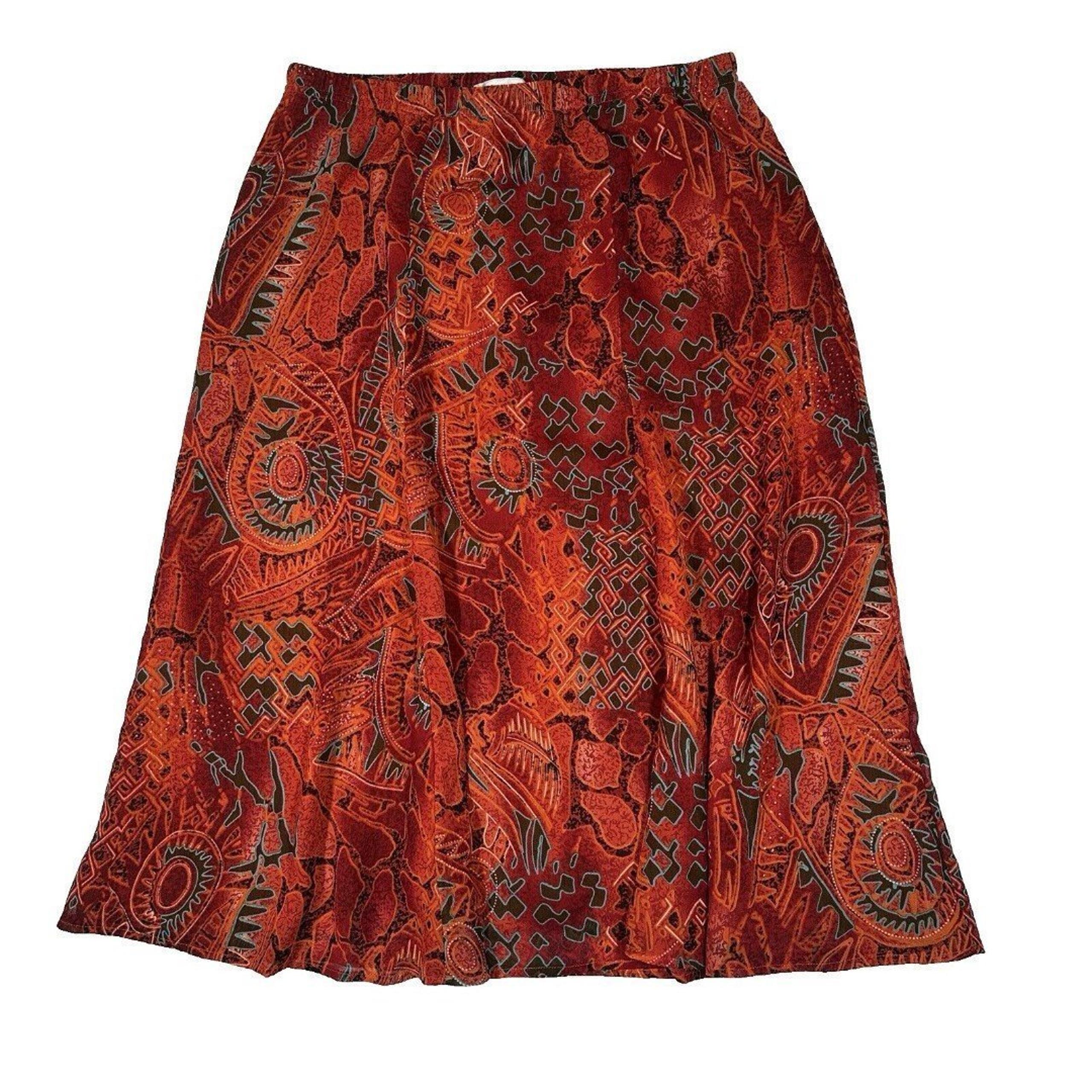 Coldwater Creek Midi A-line Abstract Print Chiffon Lined Skirt Large Fall Colors