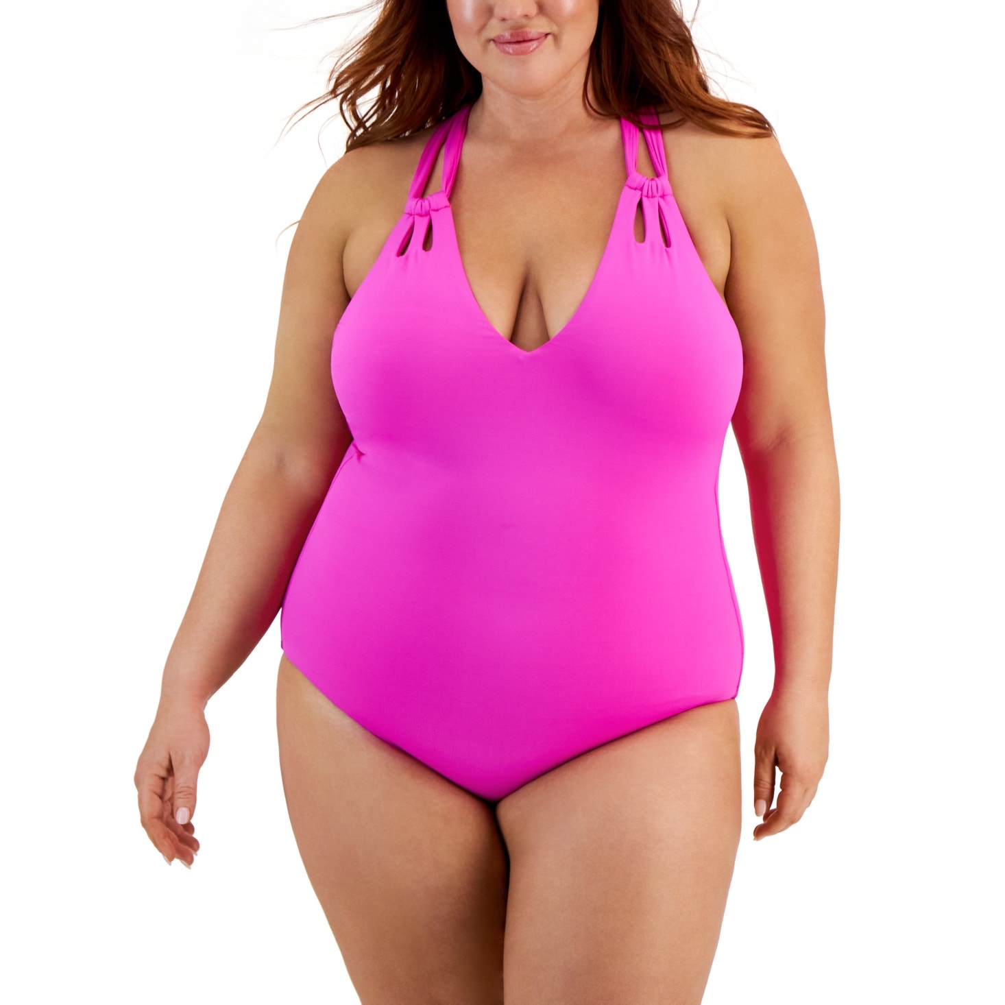 Becca Double-Strap One-Piece Swimsuit - Pink Flambe 2X 20/22