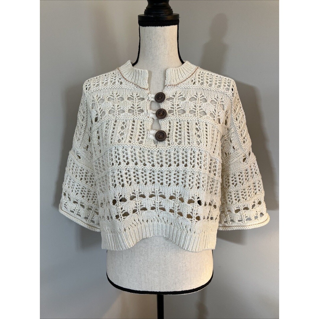 Free People Cream Crochet Sweater Size XS