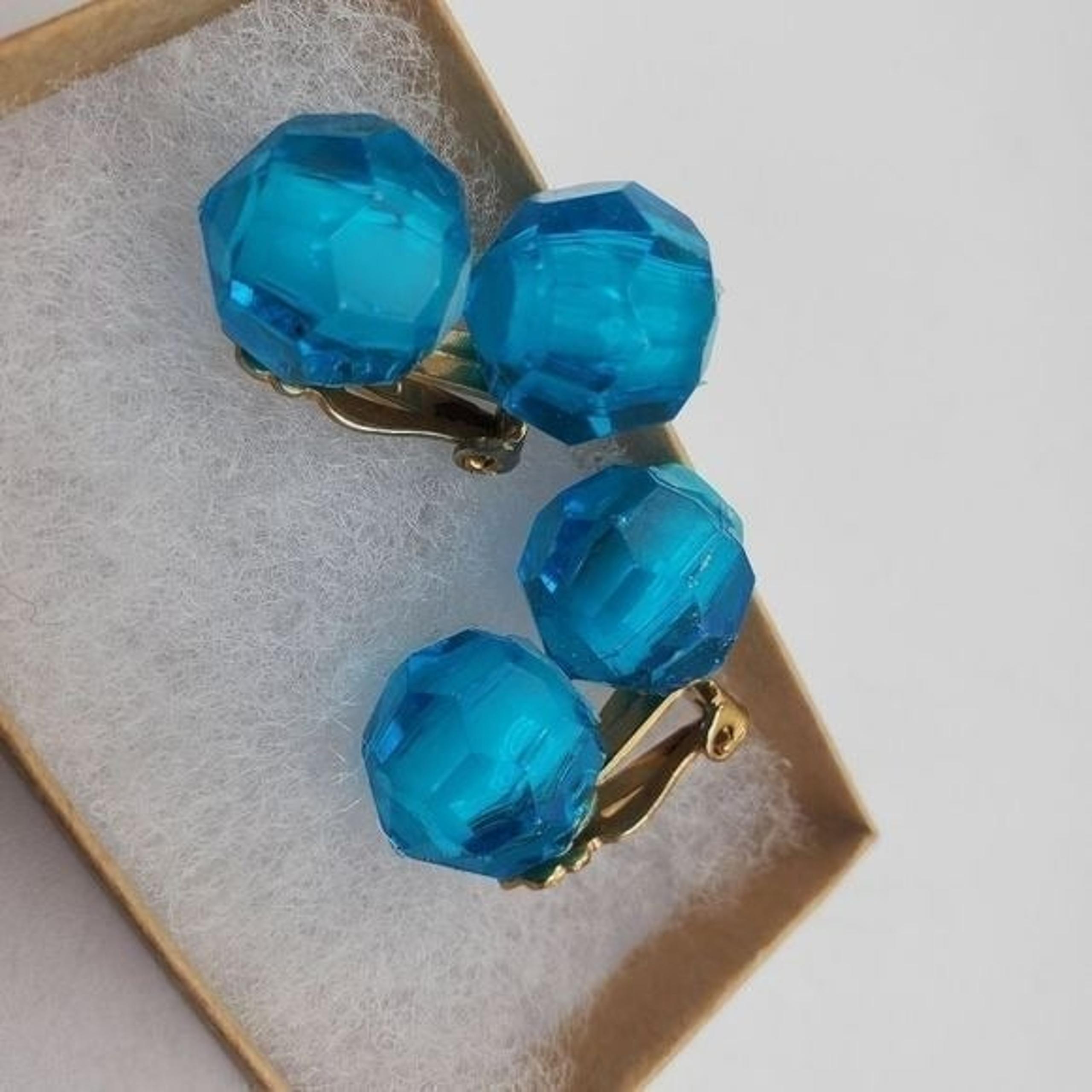 Jumbo blue beaded clip on earrings