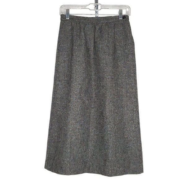 Vtg Wool Mini Check Midi Straight Skirt 8 Gray w/ Colored Flecks Secretary