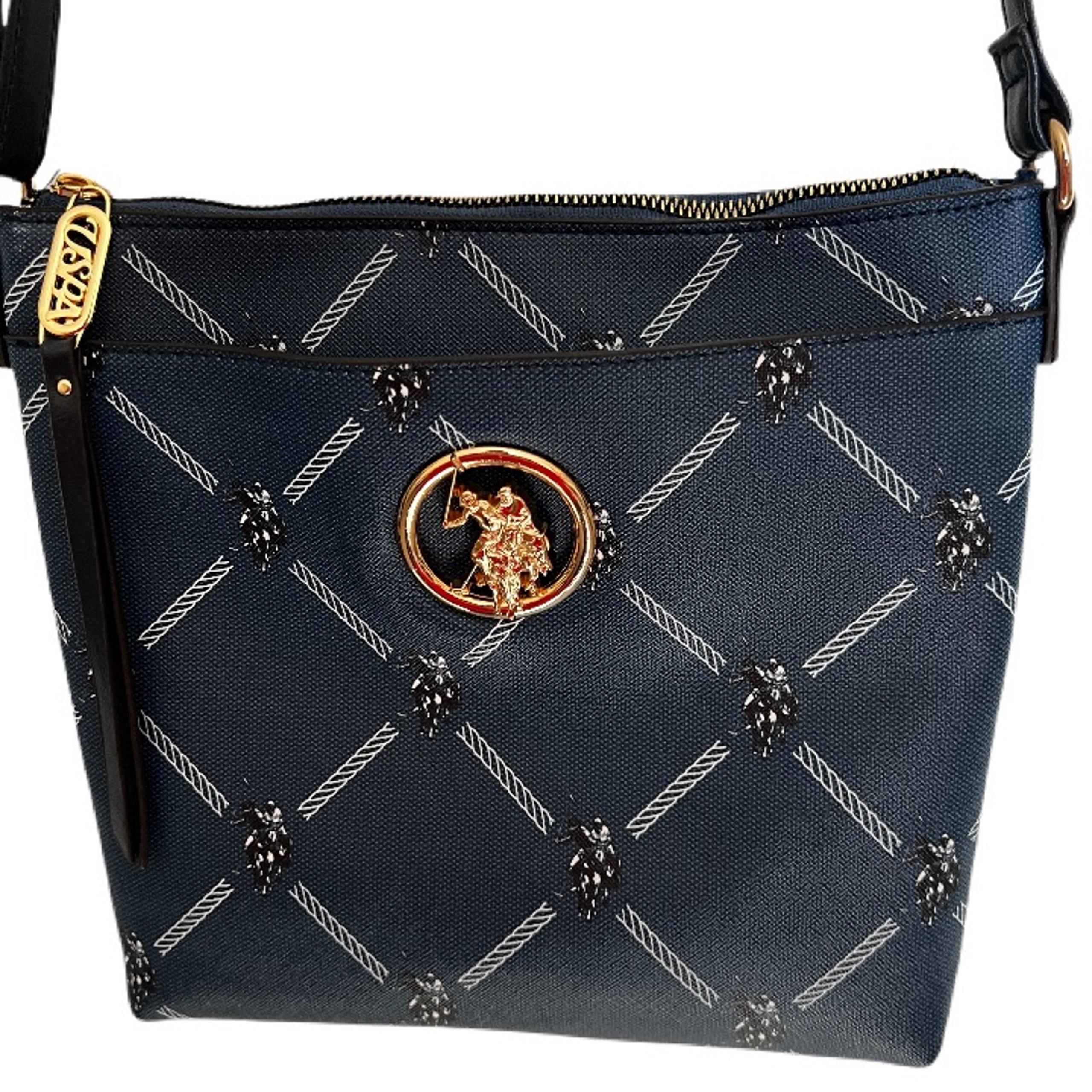 U.S. POLO ASSN. Women's Blue Faux Leather Crossbody Bag Gold-tone Medallion Is i