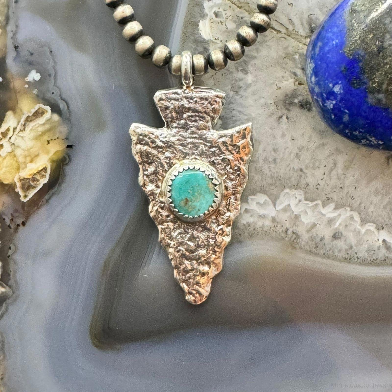 Gary Custer Navajo Sterling Silver Tufa Cast Turquoise Arrowhead Uni Pendant #3