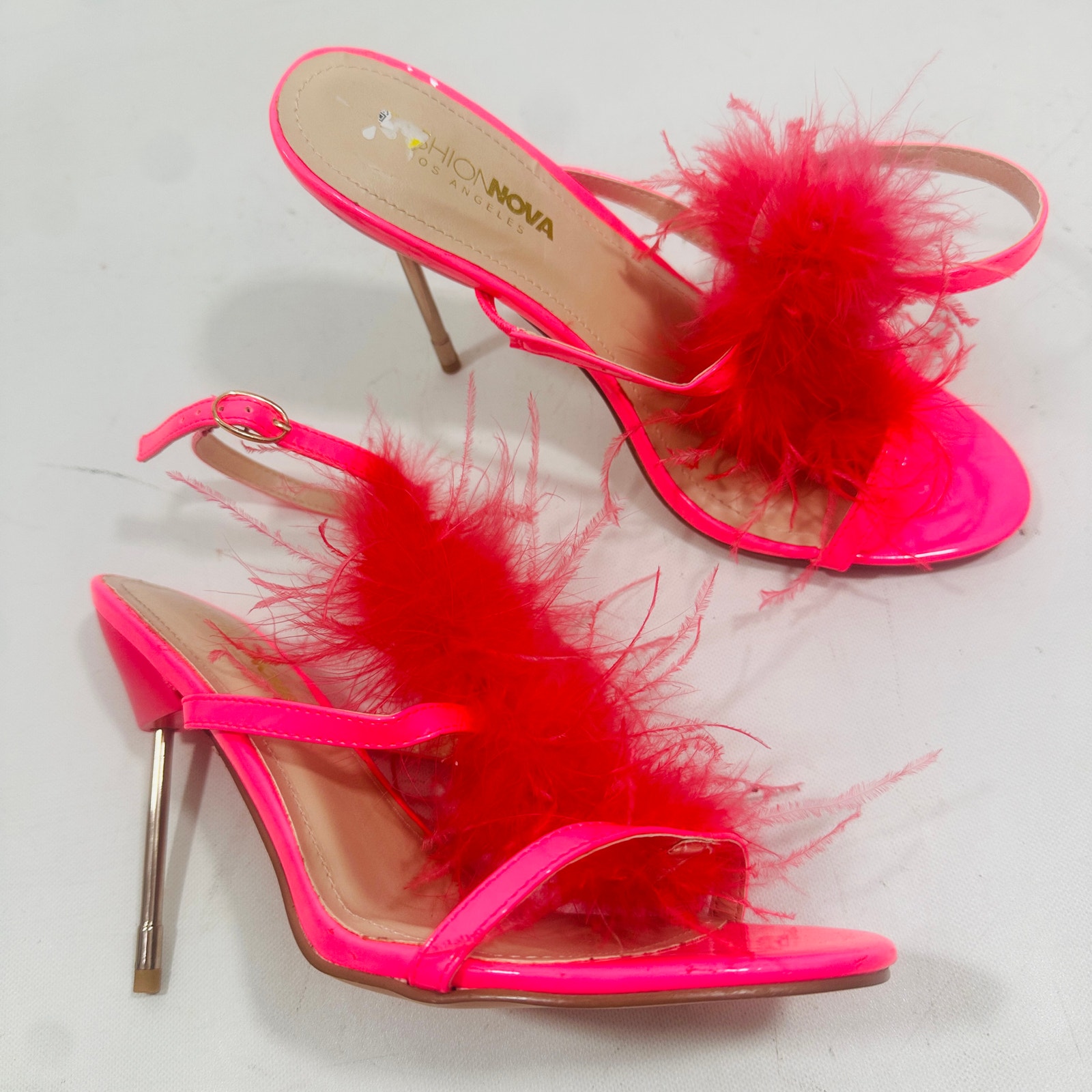 Pink Stiletto Feather Embellished Fashion Nova Clarissa Sexy Boudoir Heel 8.5