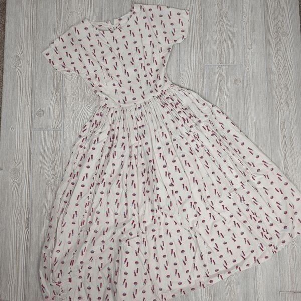 Vintage 1950s Handmade House Dress Zip Close Lipstick Makeup Size Small