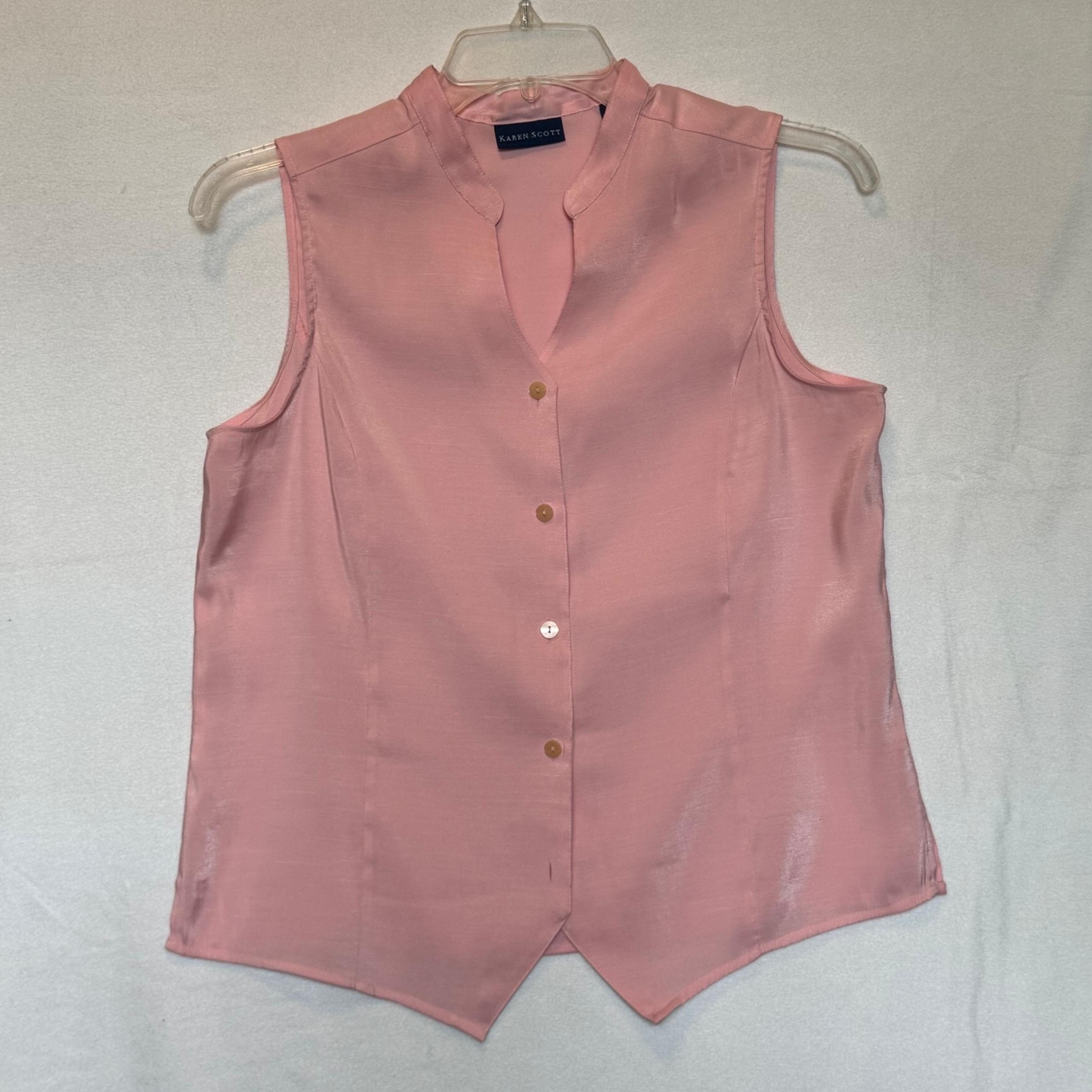 Karen Scott Womens Large Sleeveless Blouse Top Shirt Button Up Pink Summer
