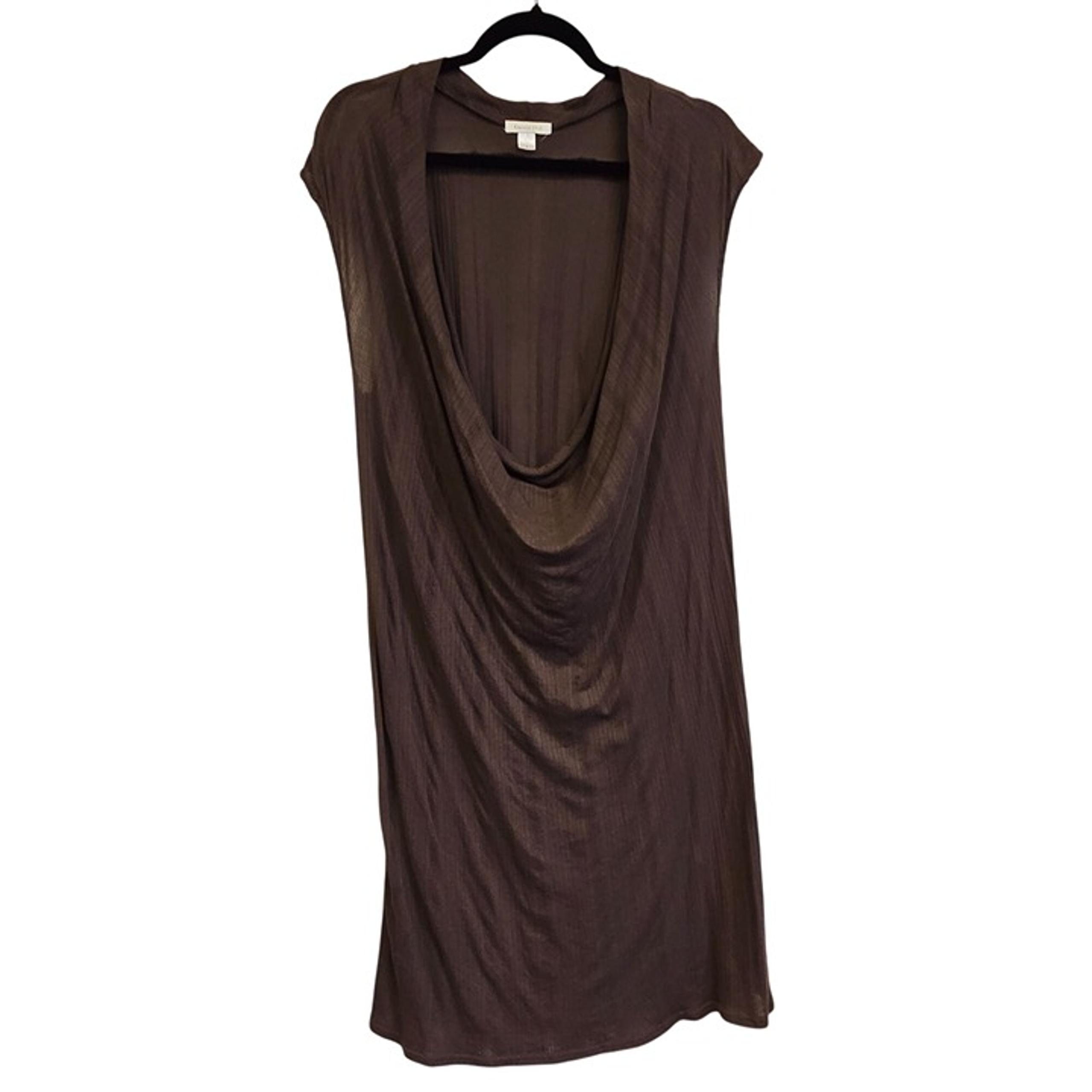 Garnet Hill S Brown Sleeveless Deep Cowl Neck Dress Sheer Gauzy Swim Coverup