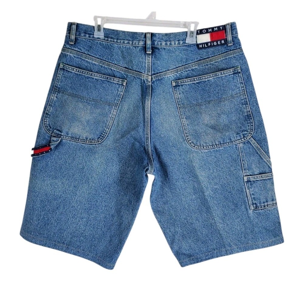 Vtg Y2K Tommy Hilfiger Jean Jort Shorts Mens 38 Blue Distressed Baggy (37x13.5)