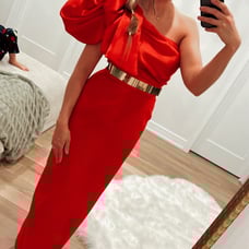 Kiyafet Sepeti Red One Shoulder Evening Formal Prom Wedding Dress Size Medium