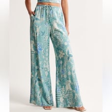 Abercrombie & Fitch Long Crinkle Textured Pull On Palazzo Pants