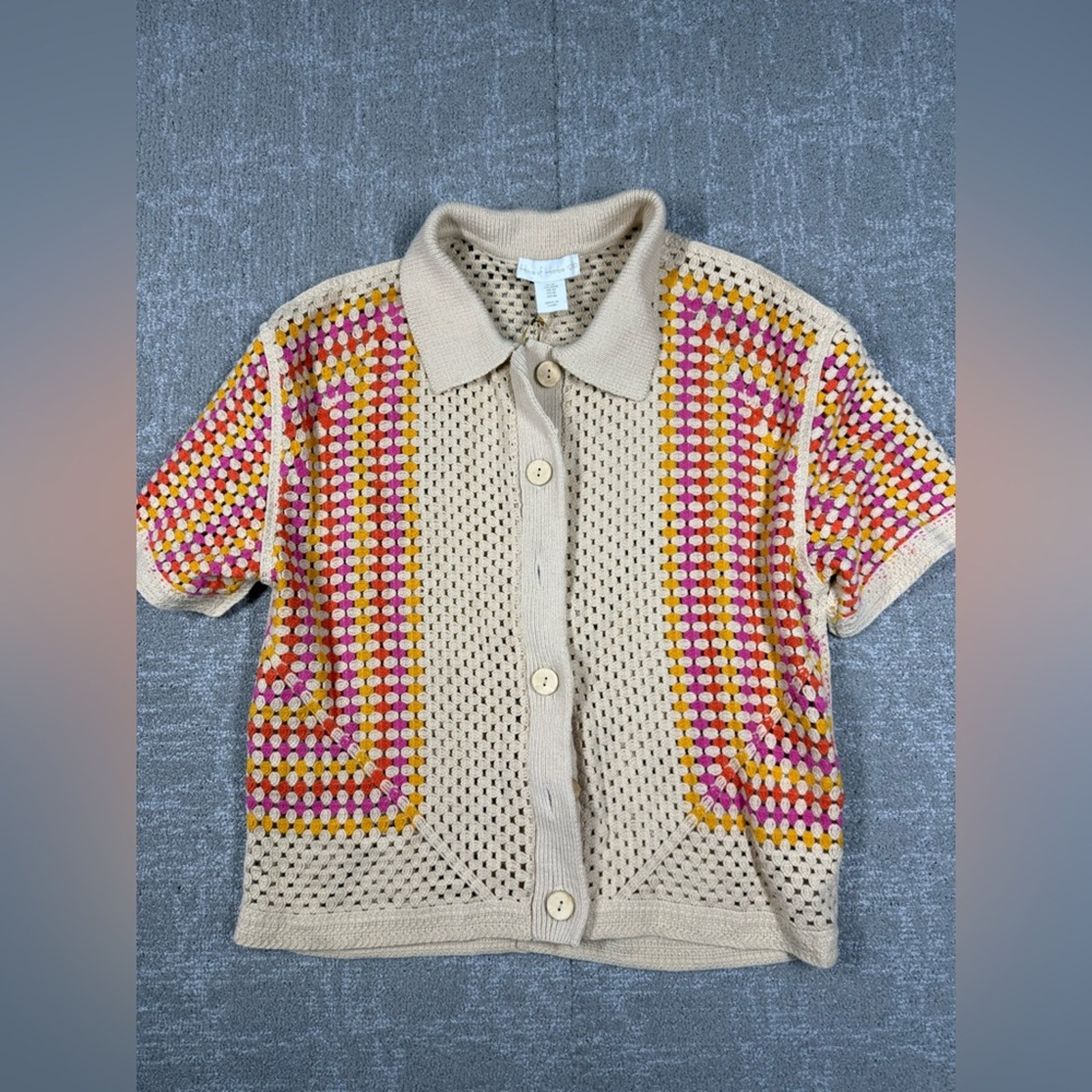 House Of Harlow 1960 Loose Knit Beachy Boho Button Down Cardigan Retro Top NWT M