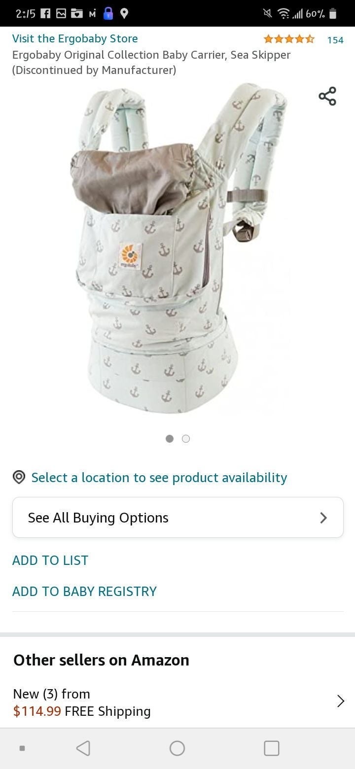 Brand New Ergobaby Sea Skipper Baby Carrier