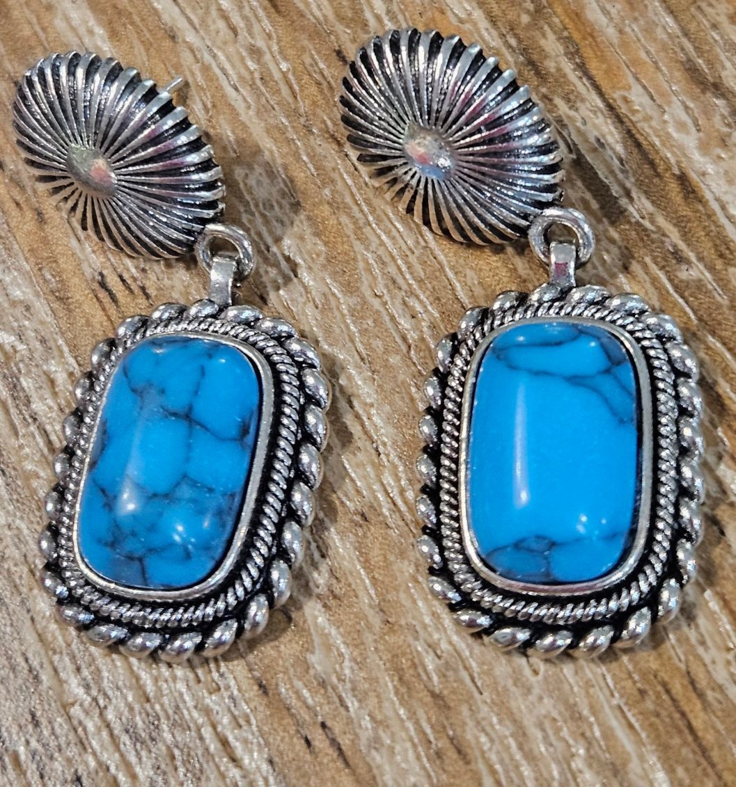 Running Bear Hallmarked RB Sterling Silver Turquoise Navajo Dangle Earrings