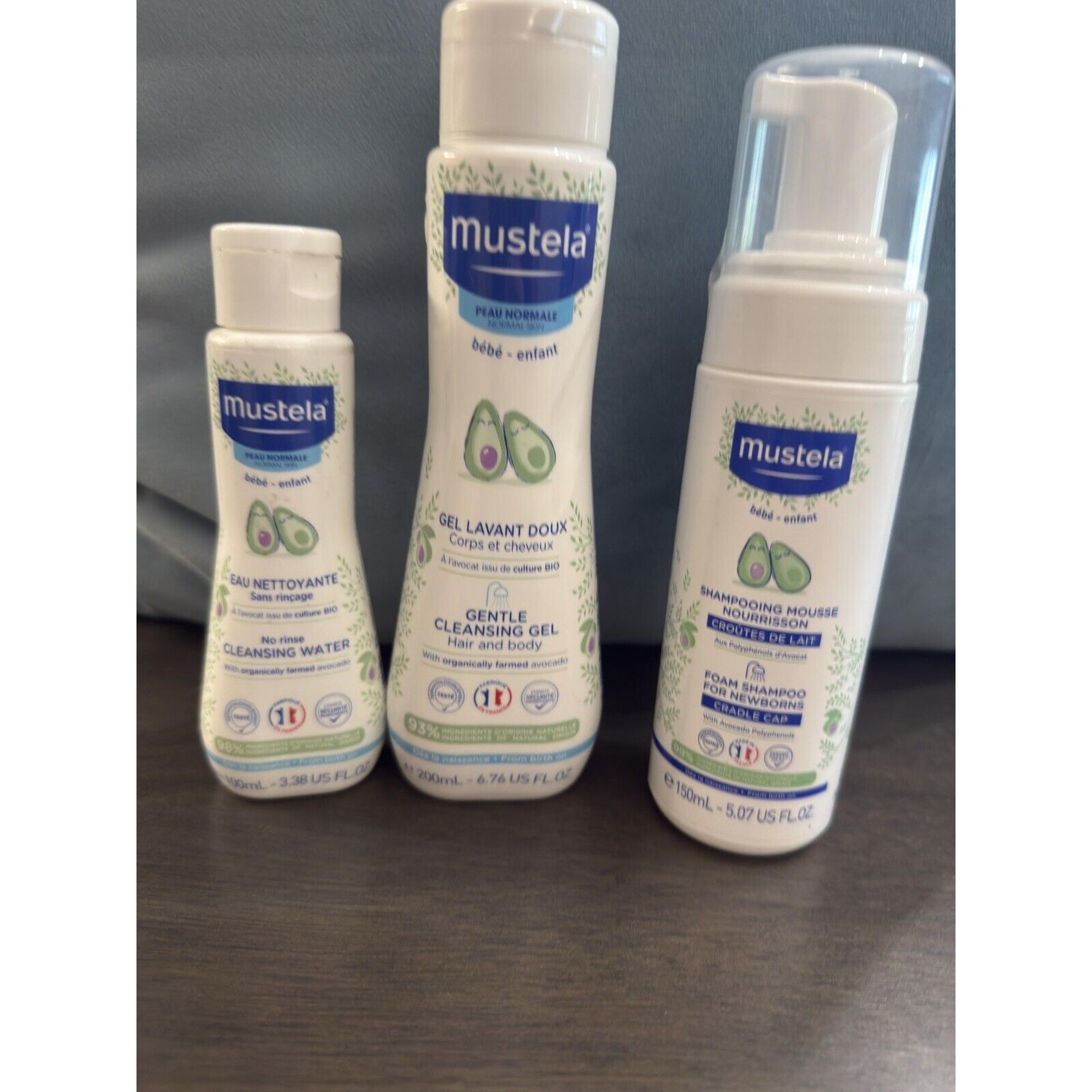 Mustela Baby Cleansing Water, Shampoo & Cleansing Gel - 3 Piece Set New