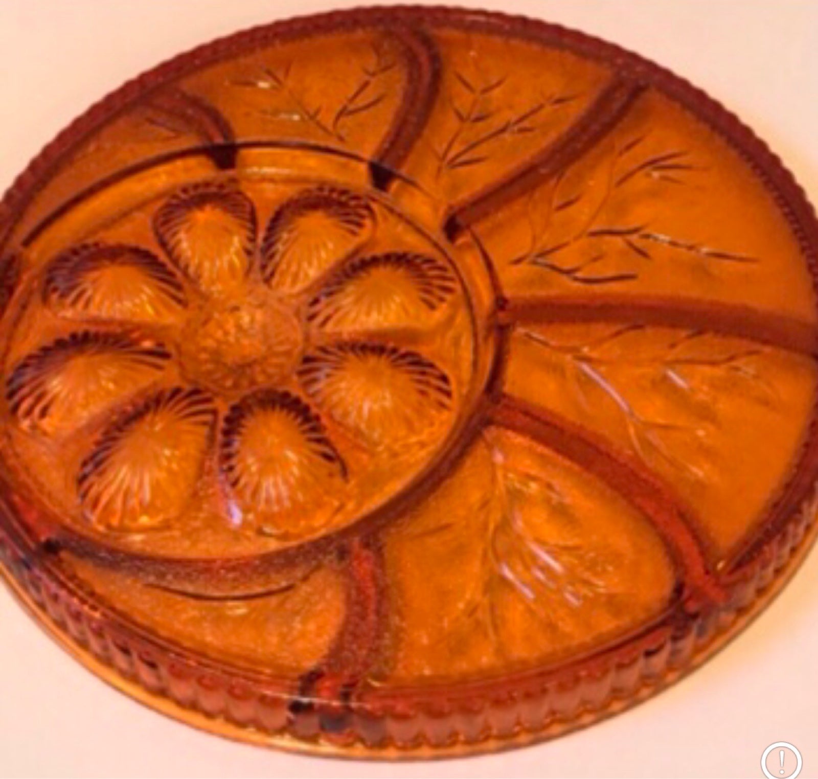 Indiana Glass, Amber Tree of Life Deviled Egg Plate Relish Tray Vintage