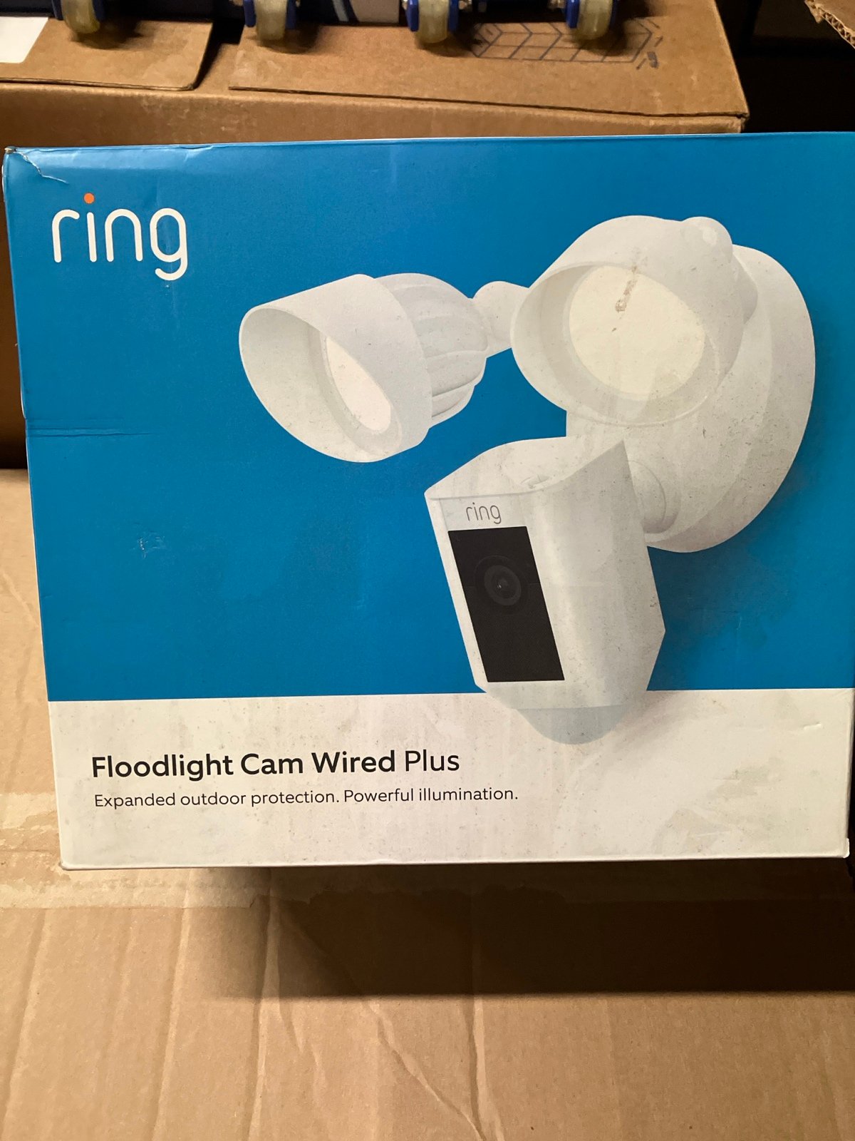 Ring Floodlight Cam Wired Plus with motion-activated 1080p HD video, White