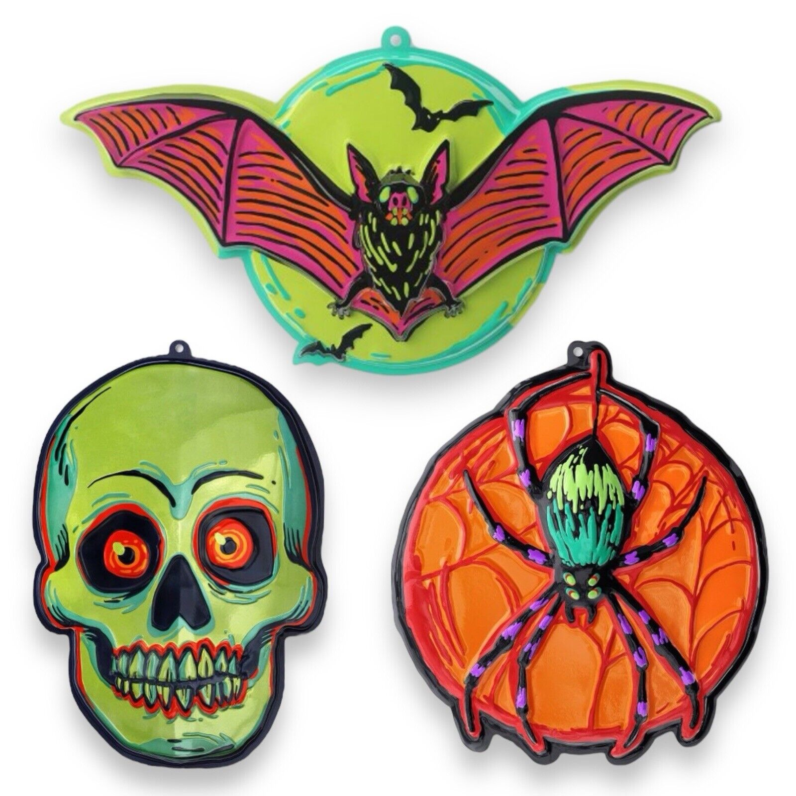 X3 Hyde & Eek! Target Halloween XL Vacuform 3D Plastic Spider Bat Skull Neon