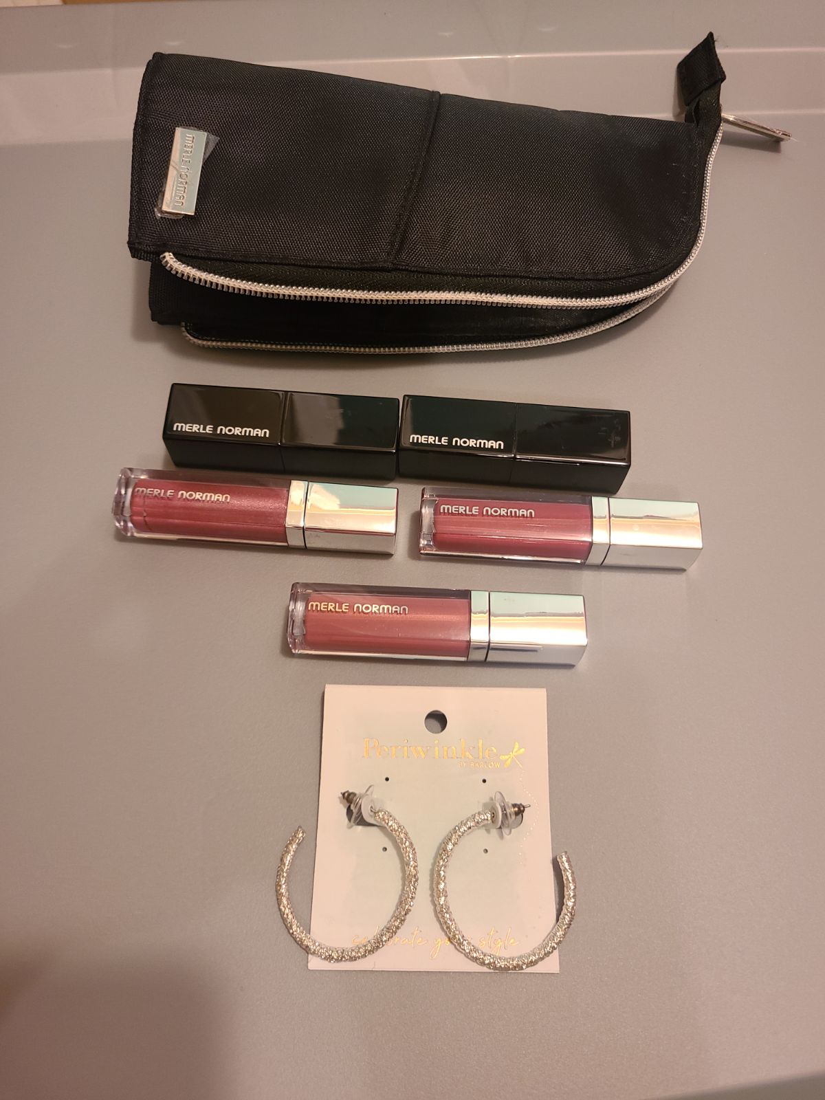 Merle Norman Lip sick Bundle plus Hoop earrings