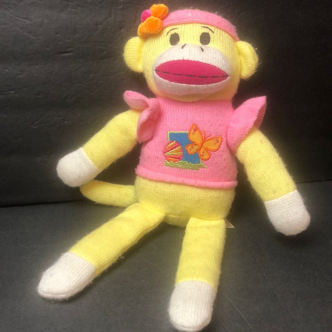 Plush yellow sock monkey toy rare