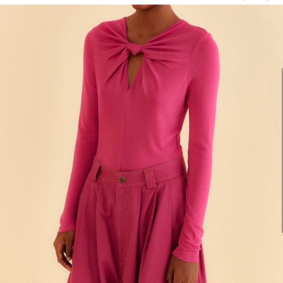 NWOT-Farm Rio Pink Hot Pinke Long Sleeve Bodysuit- large