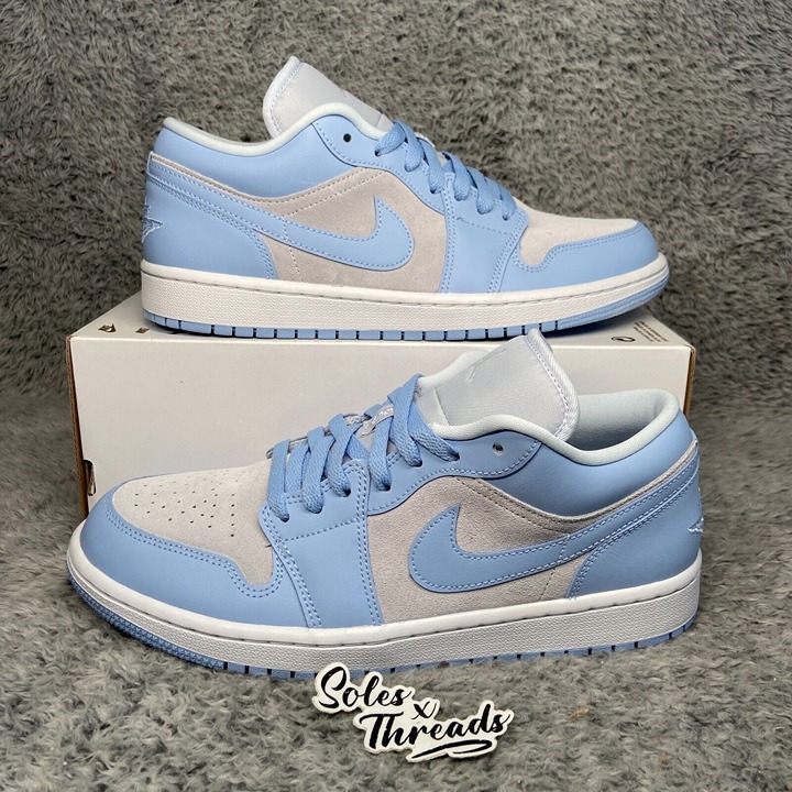 Air Jordan 1 Low Football Grey Aluminum Blue Size 11.5 Women / 10 Men