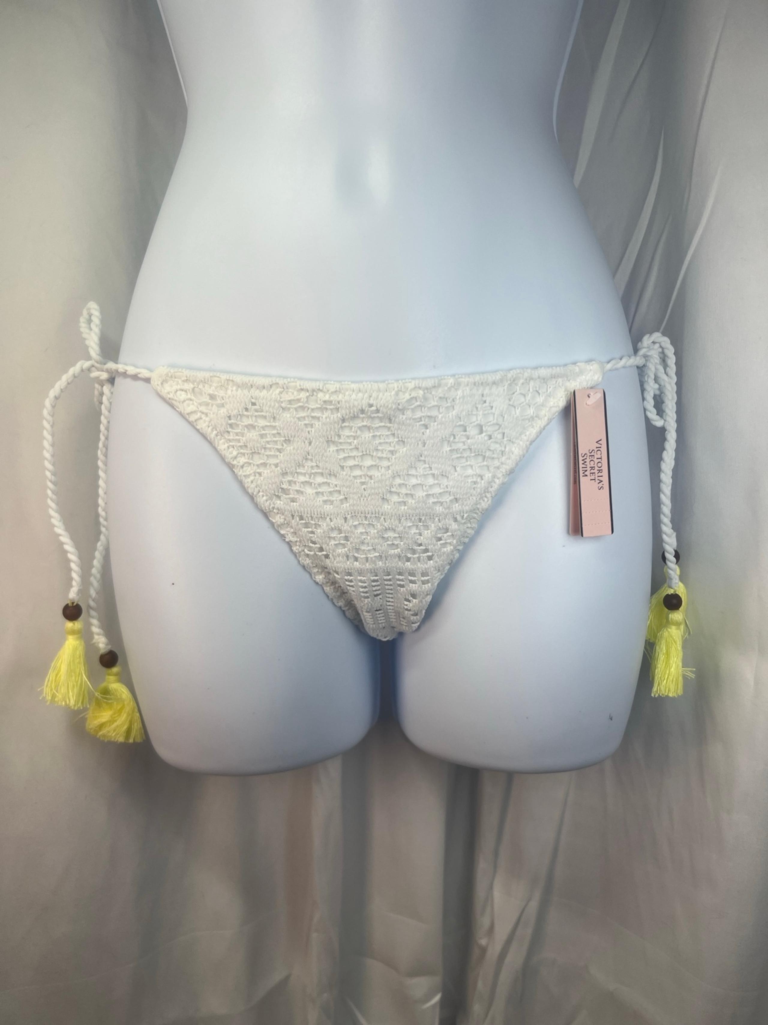 New Victorias Secret Classic String Side-Tie White Crochet Lace Bikini Bottom XS