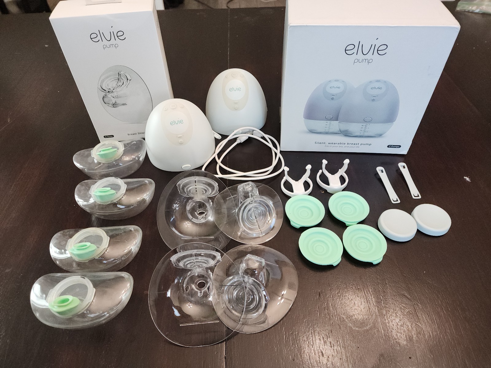Elvie double silent wearable breast pump and 21mm flangs