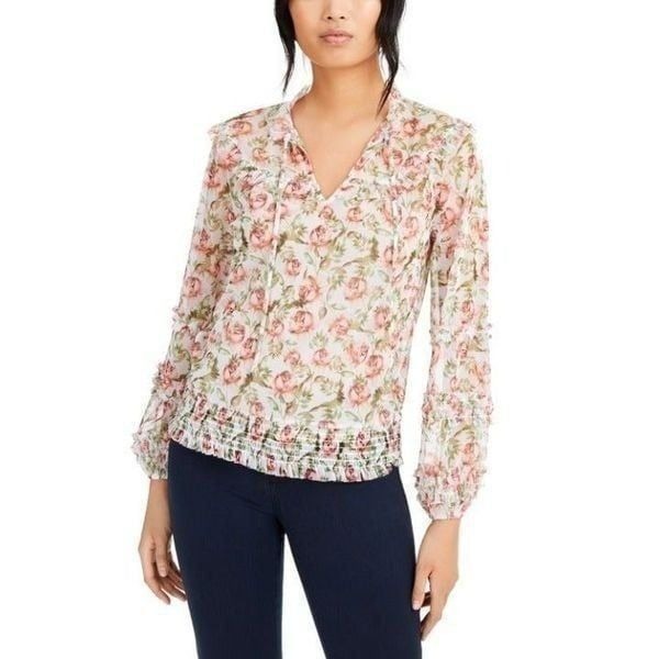 NEW! INC Floral Printed Peasant Blouse size Large