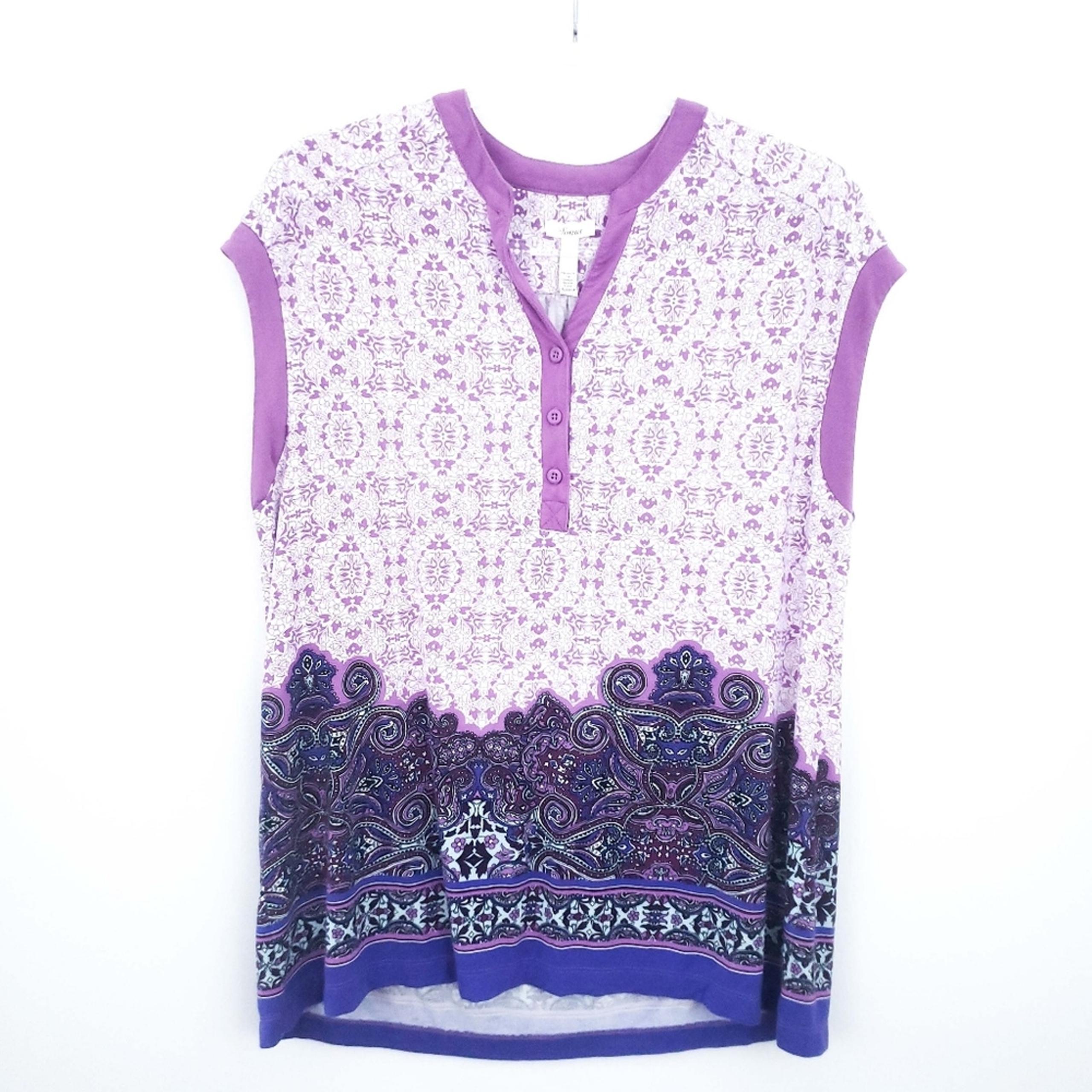 SOMA Short Sleeve Purple Paisley Design Pajama Top Medium - So Soft! Medium