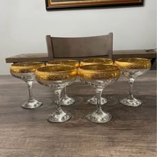 Vintage Crystal With Gold Trim Martini bar Glasses Set of 6 From Germany 2002