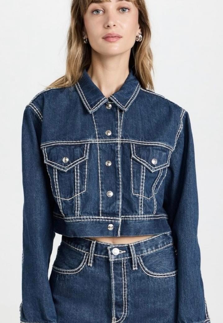 RE/DONE Chunky Stitch Cropped Denim Trucker Jacket