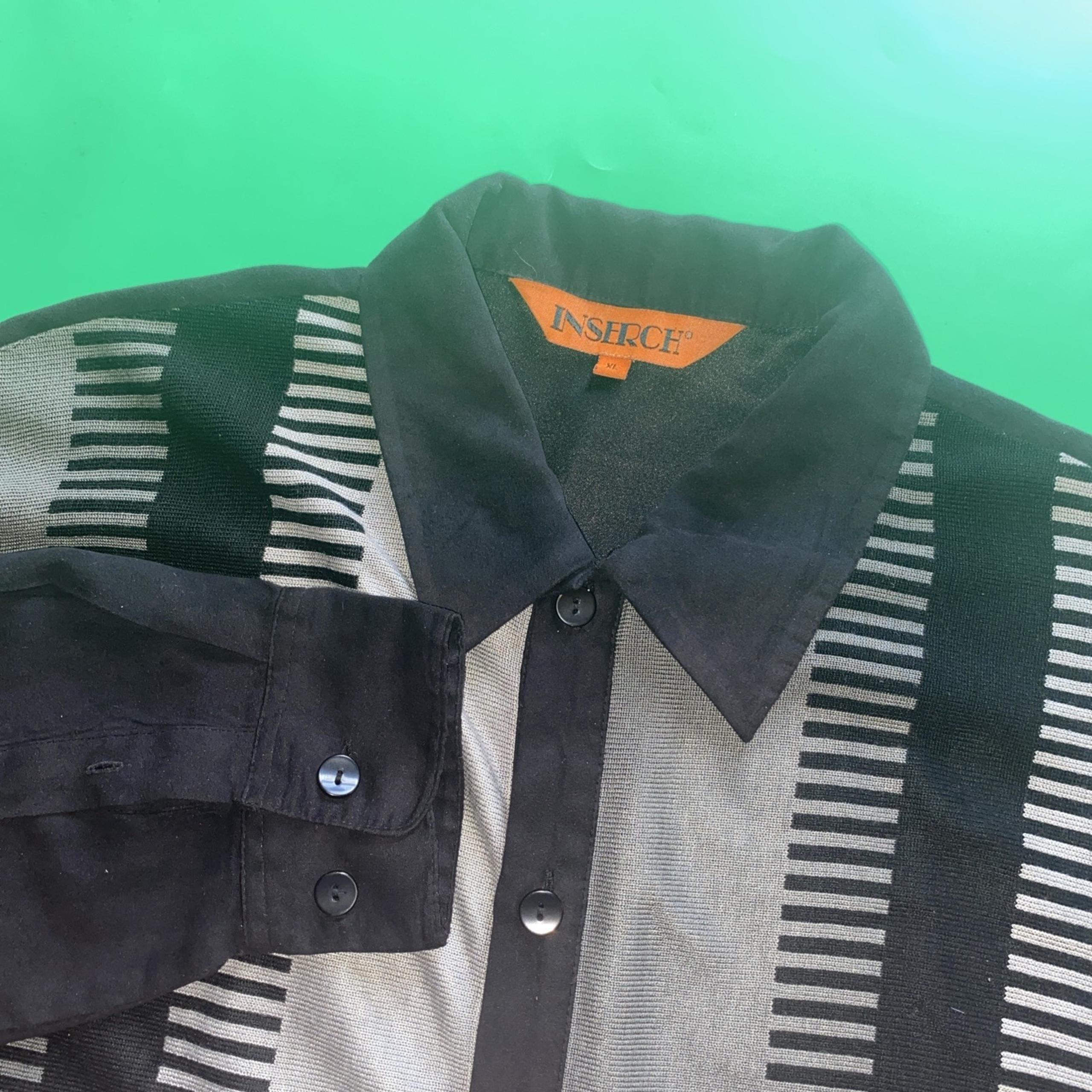 Inserch  Men's XL Black And Gray Long Sleeve Button Front Shirt