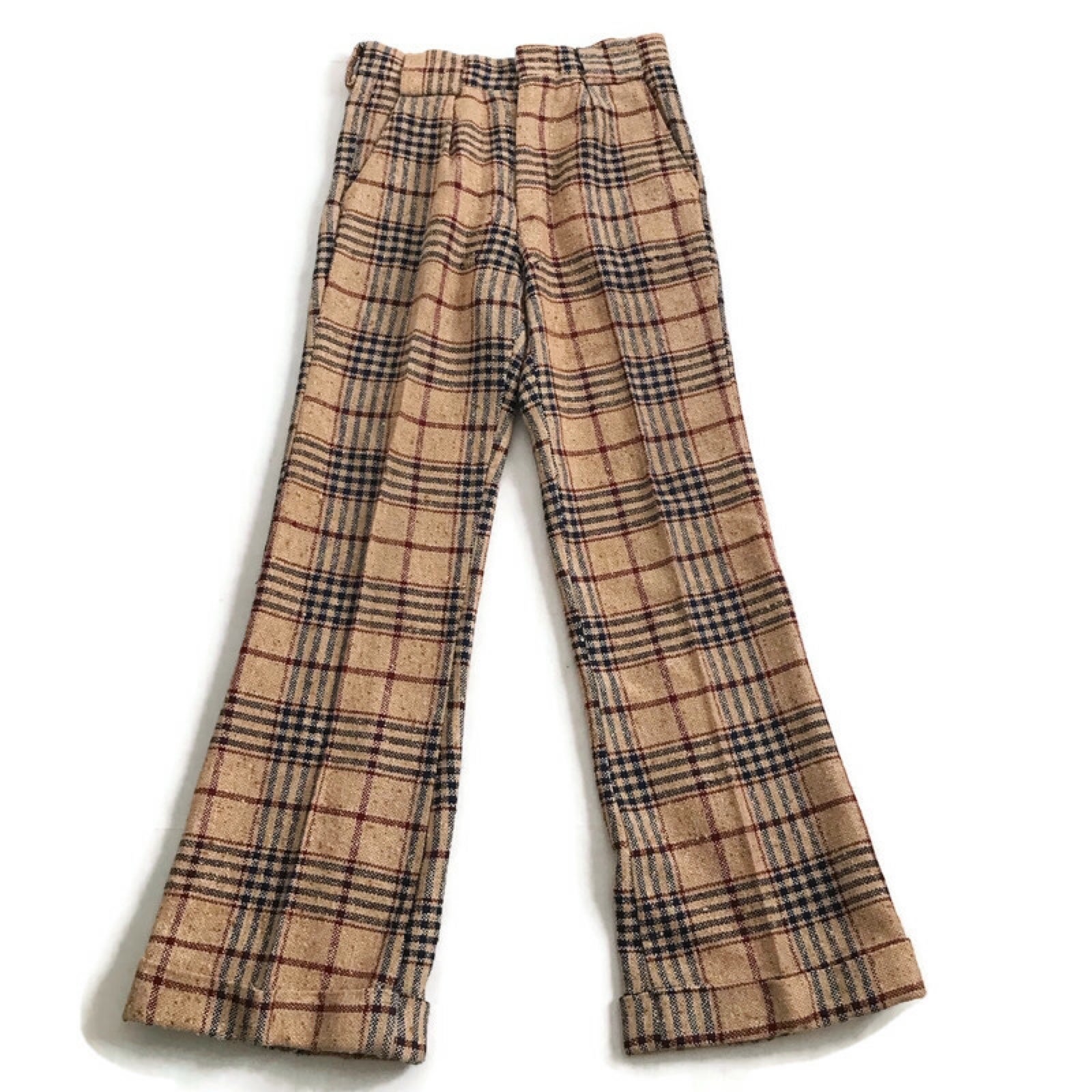 Vintage 70s Braten Cuffed Earthy Plaid Trouser Pants Small