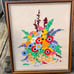 Vintage Crewel Floral Framed Wall Art