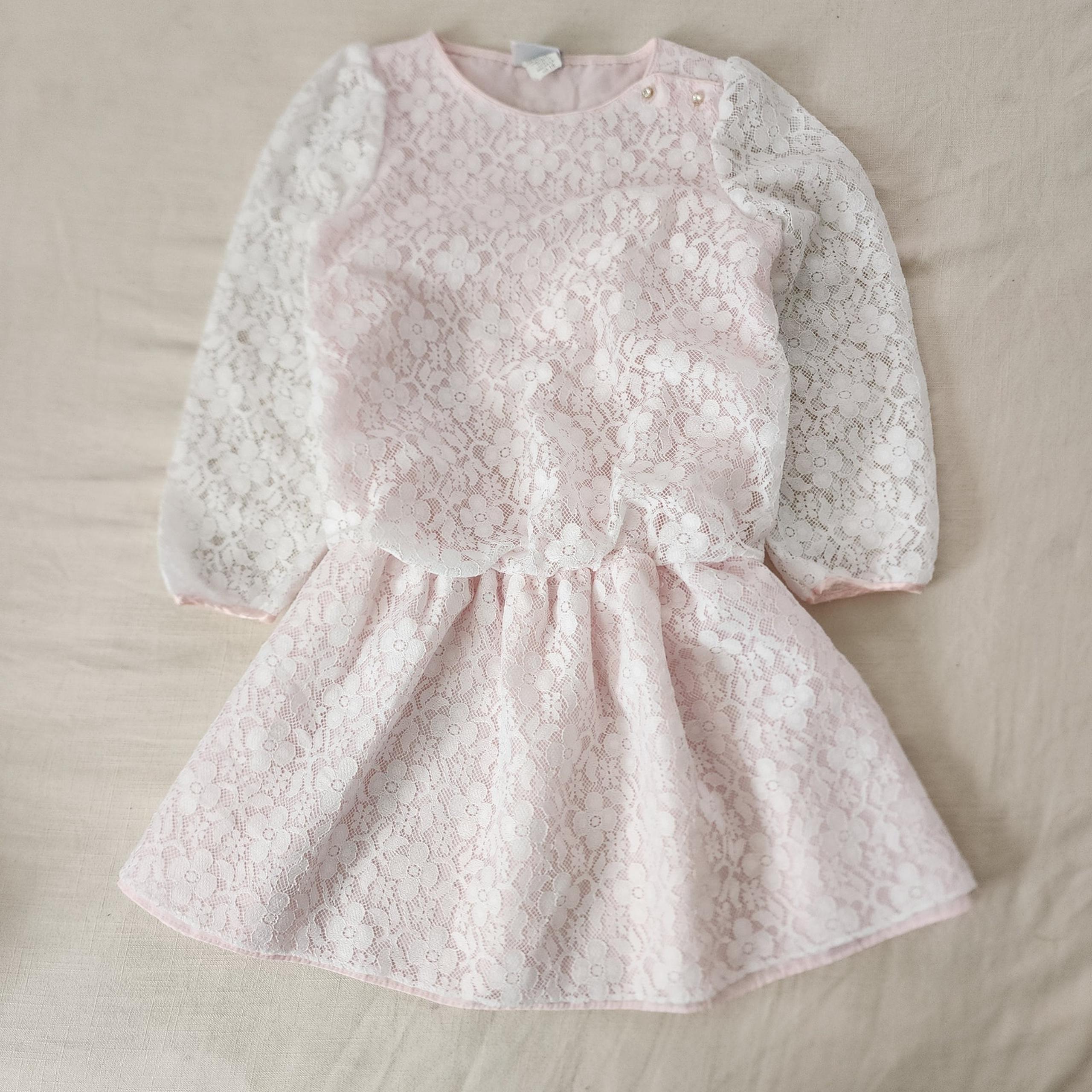 Vintage Pink & White Floral Lace Dress kids 10