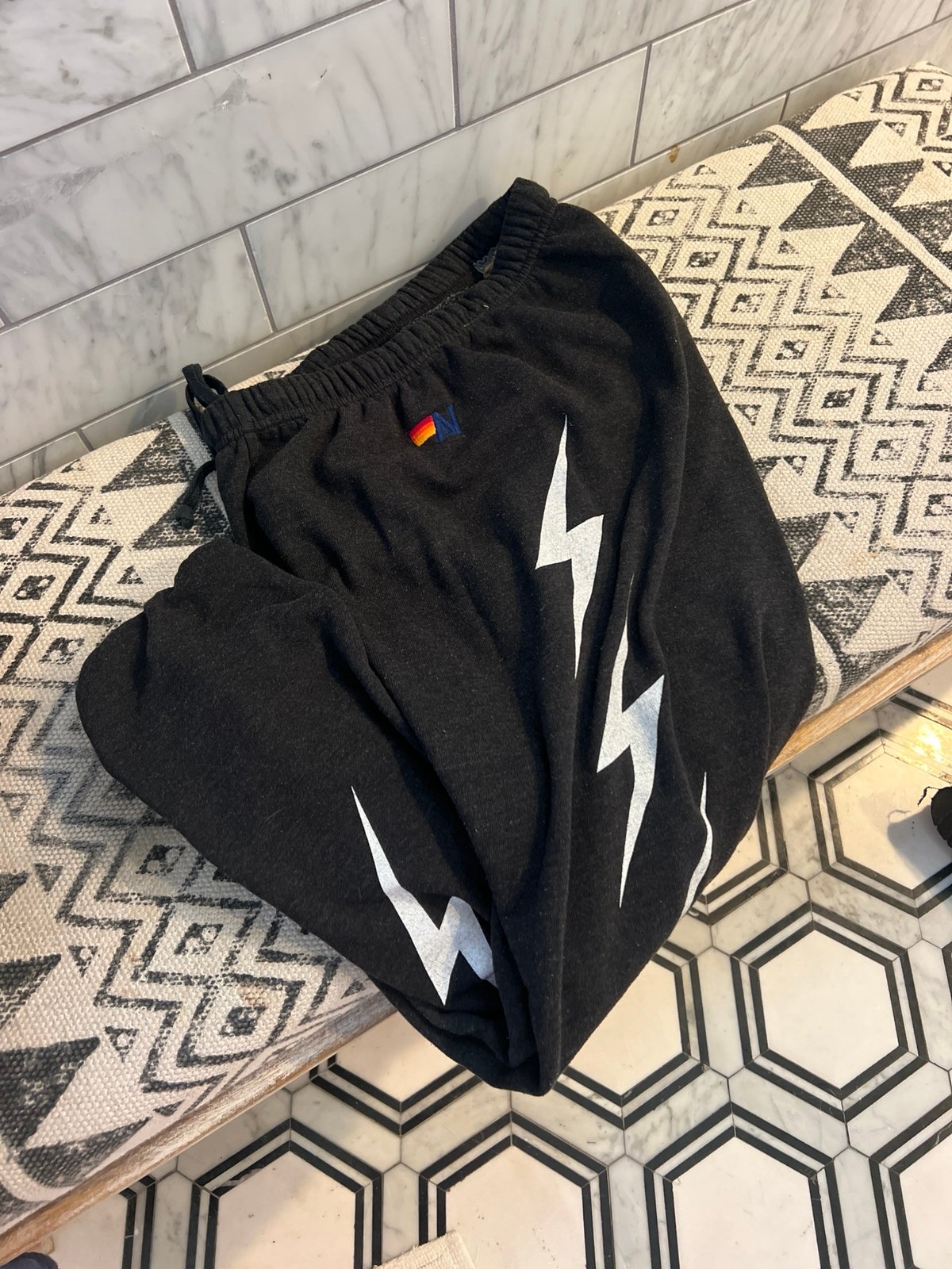 Aviator nation black white lightning bolt sweatpants small