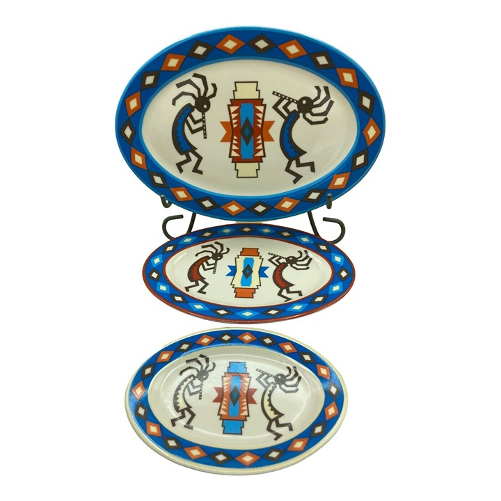 Kokopelli Native American Hopi Southwest Design Decorative Oval Platter LOT 3
