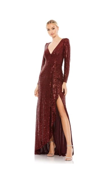 IEENA for MAC DUGGAL Sequin Wrap Evening Gown - Wine, Size 14