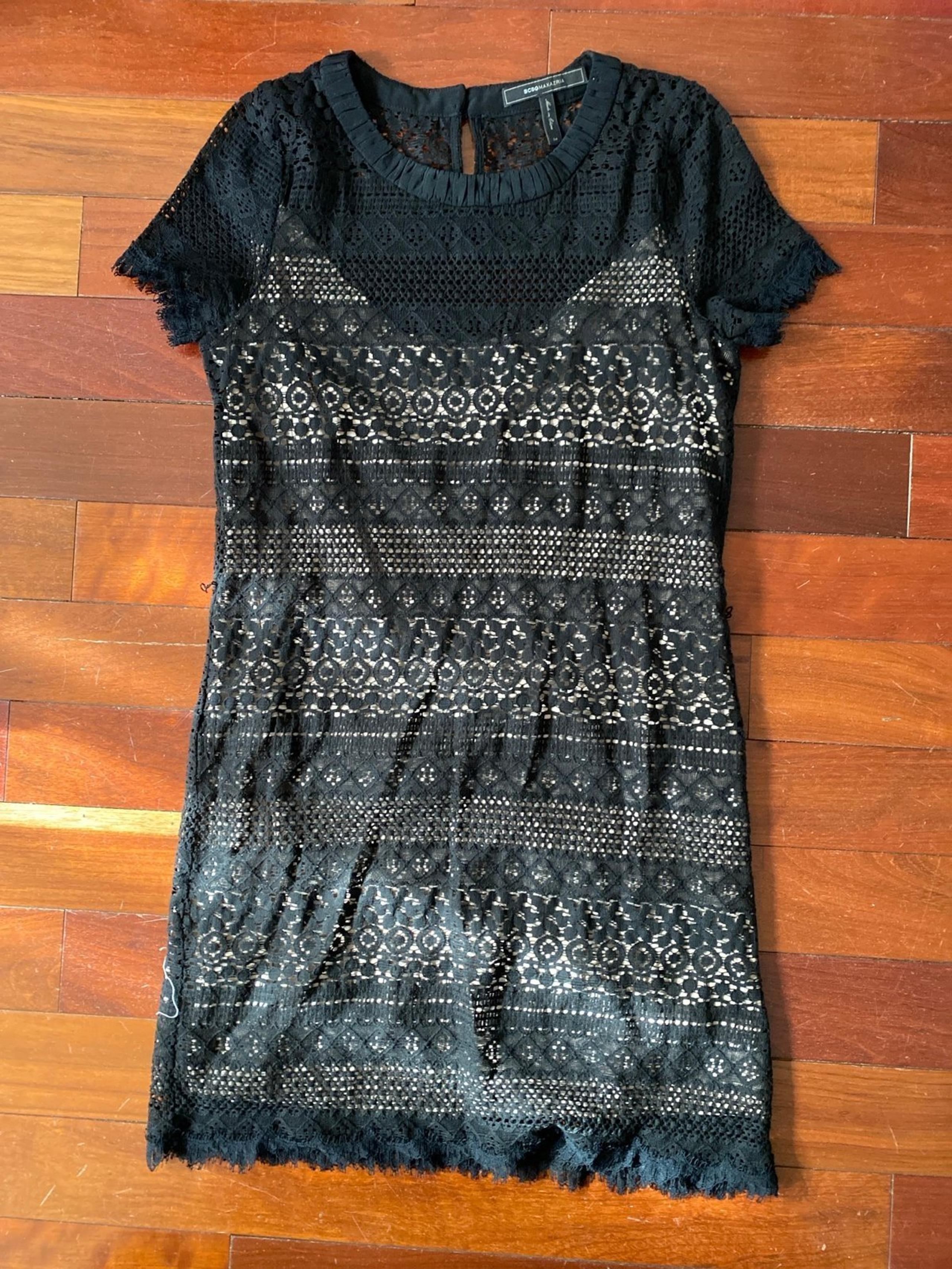BCBG Maxazria Black Lace Overlay Eyelet Mini Dress Size Small