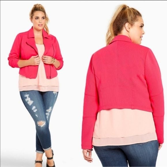 Torrid SZ 3 EUC Pink Textured Cropped Moto Jacket