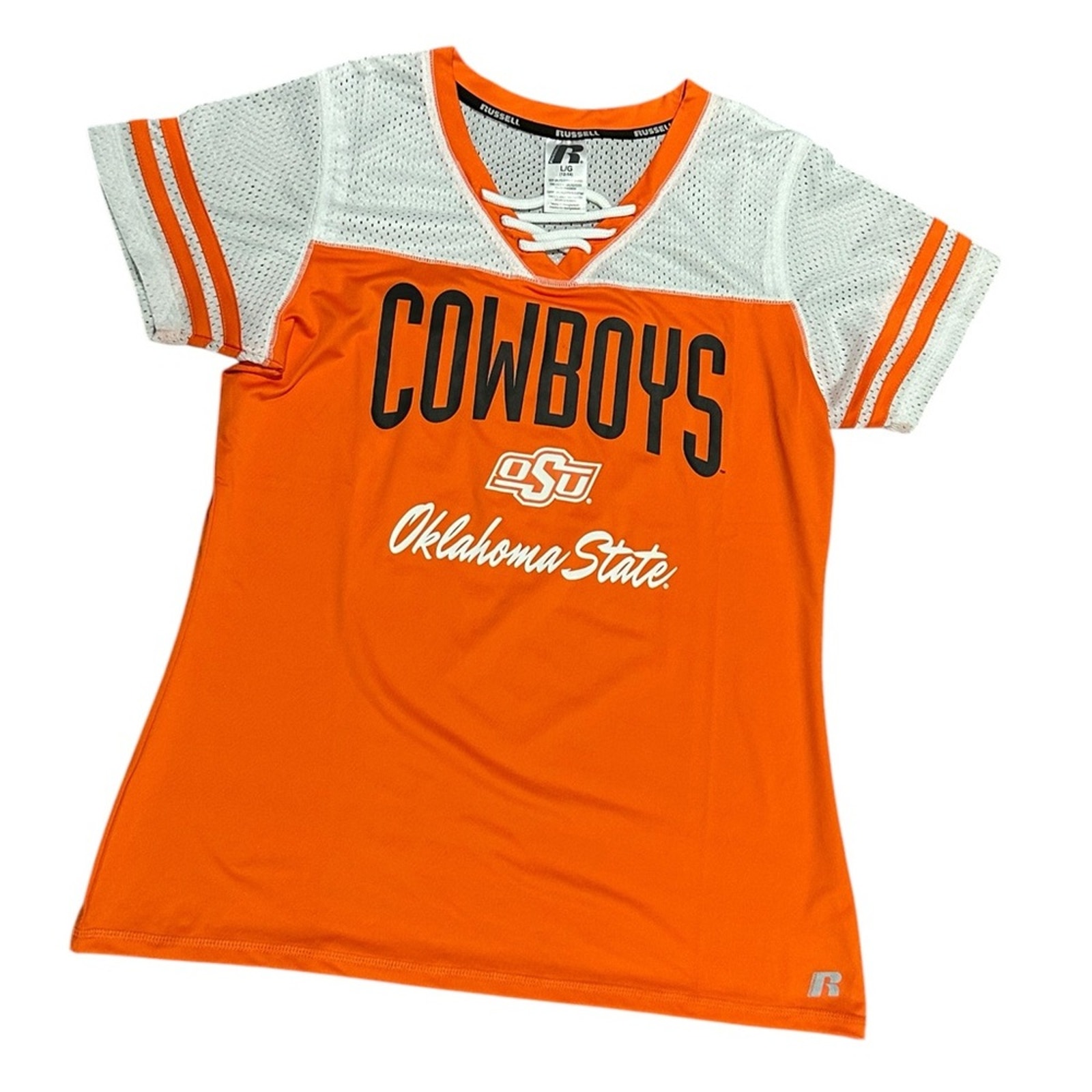 OSU Oklahoma State University Russell Athletic Cowboys Orange Jersey Tee Large