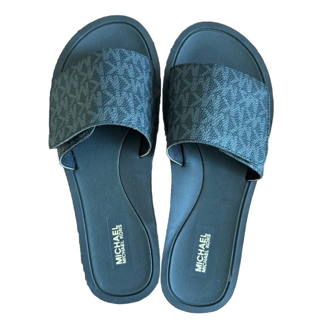 Michael Kors Women’s Sz 10 M Wade Slide 45S0WDFA2B Black/Grey NEW