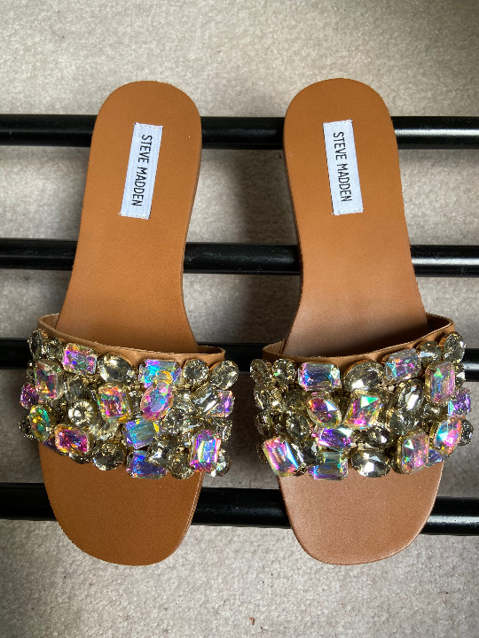 Steve Madden Women Brionna Crystal Embellished Slide Sandals - NEW NWOB
