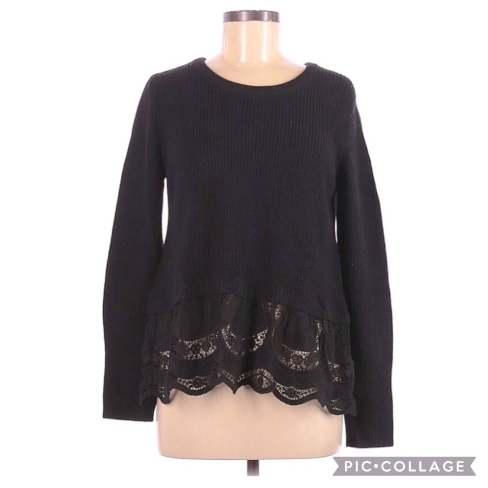 Maje Lace Ribbed Wool/Cotton Sweater