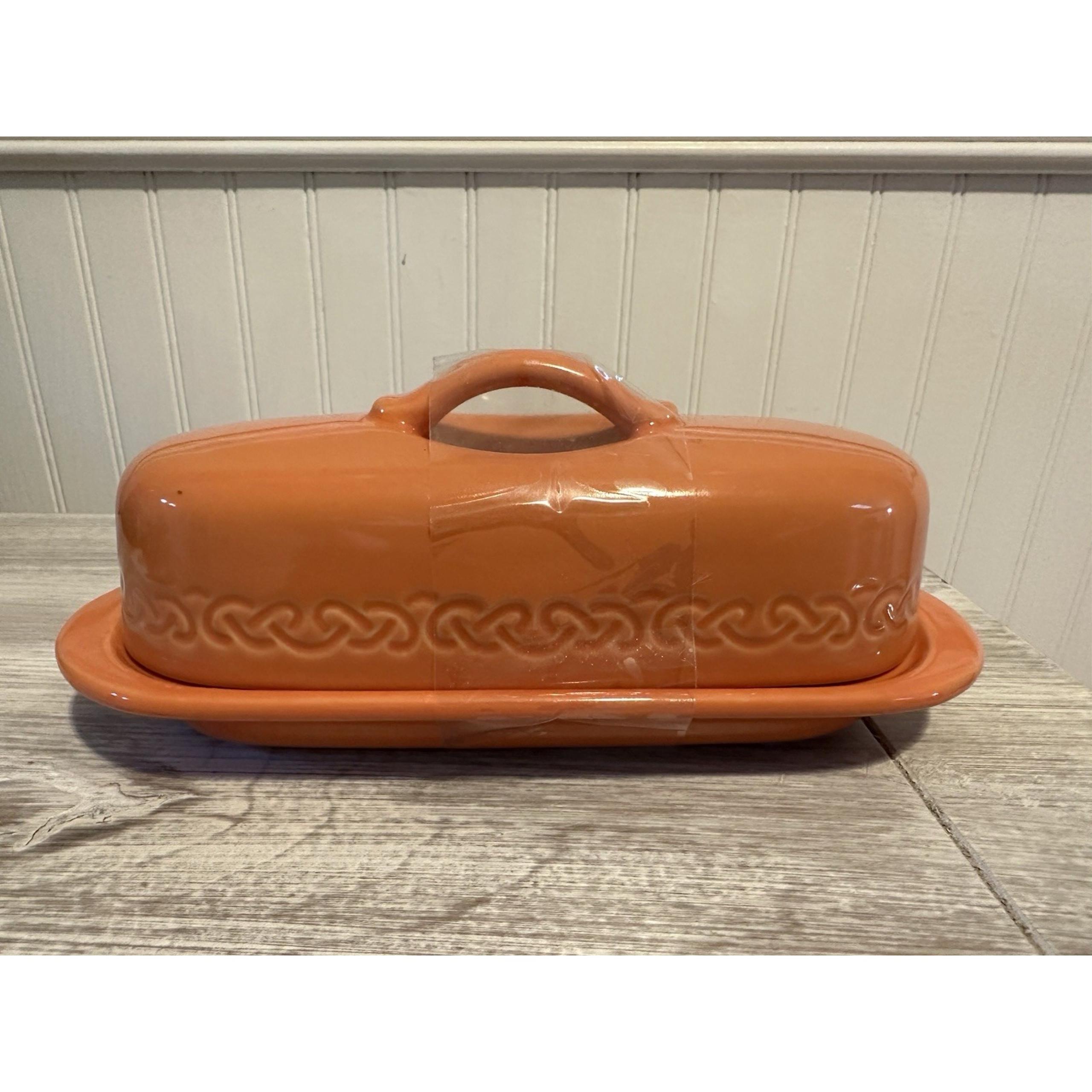CHANTAL Orange Ceramic 10 Oz. Full Size Covered Glazed Butter Dish